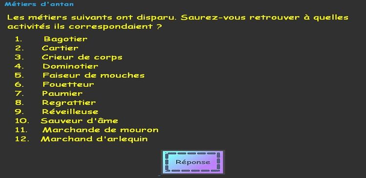 Metiers Question